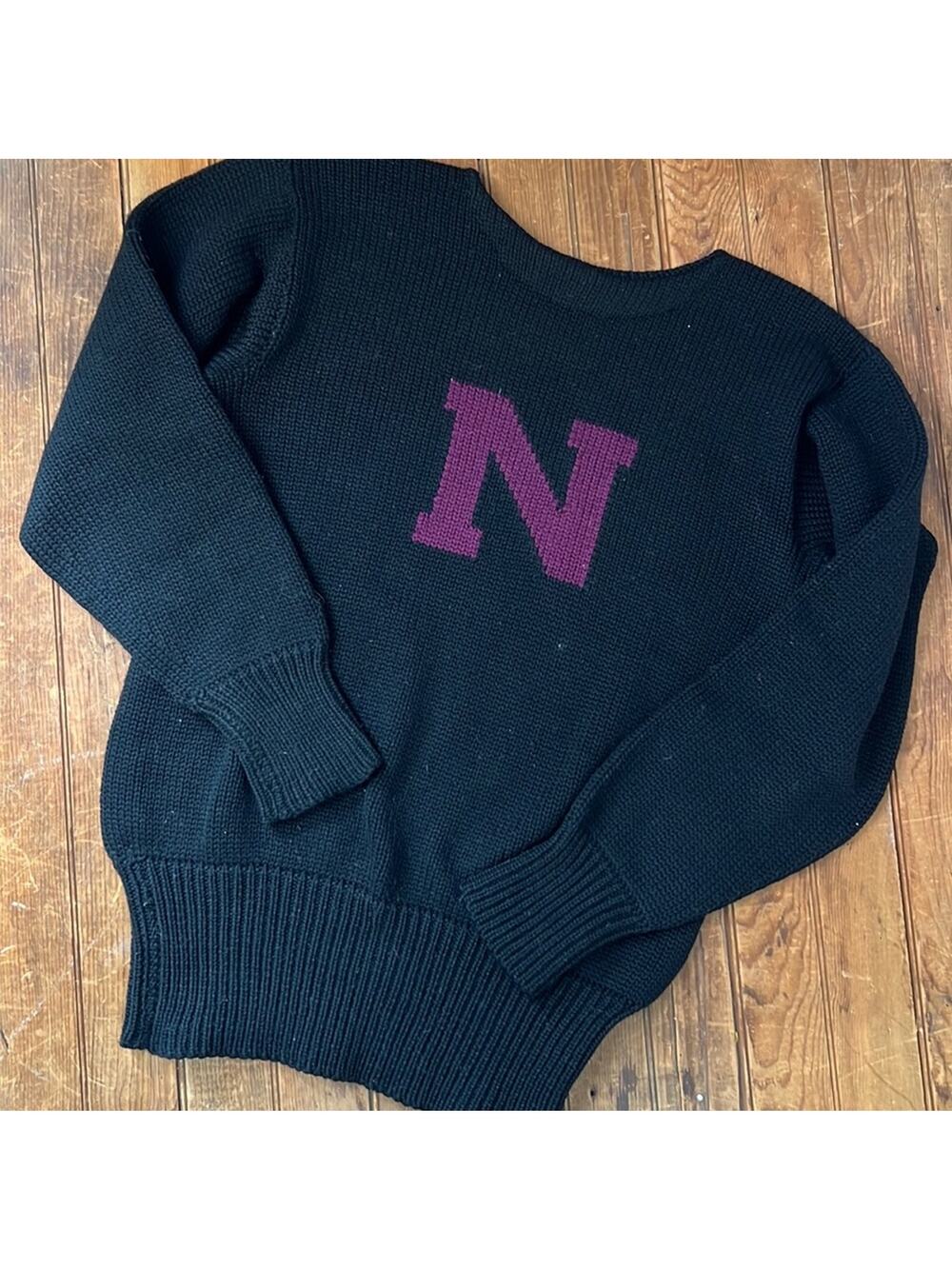 Vintage 1950s men’s wool letterman’s black crew neck sweater N size medium
